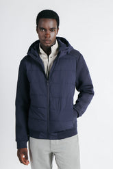 GIUBBOTTO DOPPIO TESSUTO CON CAPPUCCIO BLEU